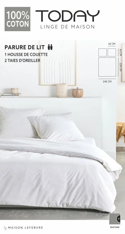 today — parure de lit - 1 housse de couette et 2 taies d'oreiller