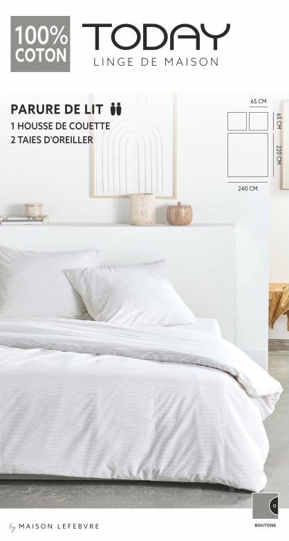 today — parure de lit - 1 housse de couette et 2 taies d'oreiller