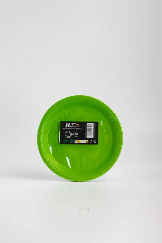 hjk distribution — (papier/carton) assiette en carton vert anis x12 -23cm