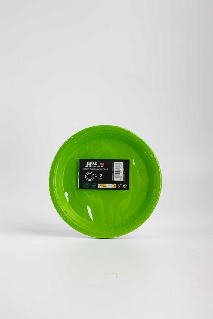 hjk distribution — (papier/carton) assiette en carton vert anis x12 -23cm