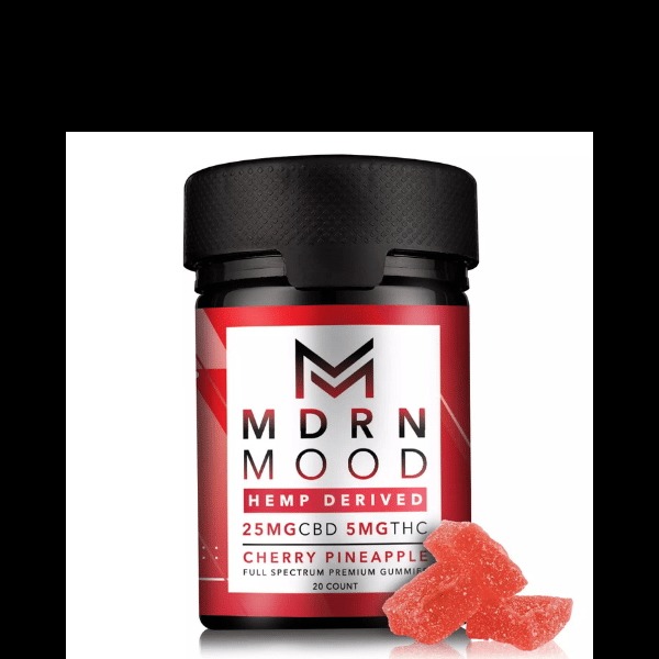 mdrn mood — hemp derived 25mg cbd 5mg thc cherry pineapple full spectrum premium gummies