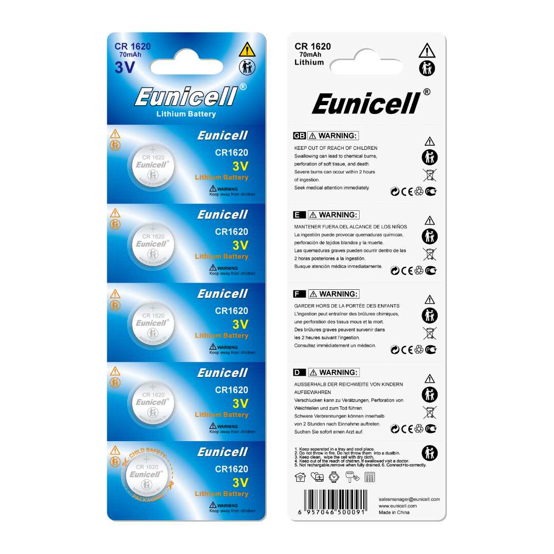 eunicell — 5 piles boutons cr1620 eunicell lithium  3 volt