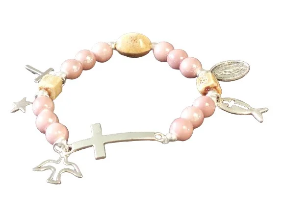 btcme — bracelet élastique 8mm céramique- avec médaille 15mm vierge miraculeuse