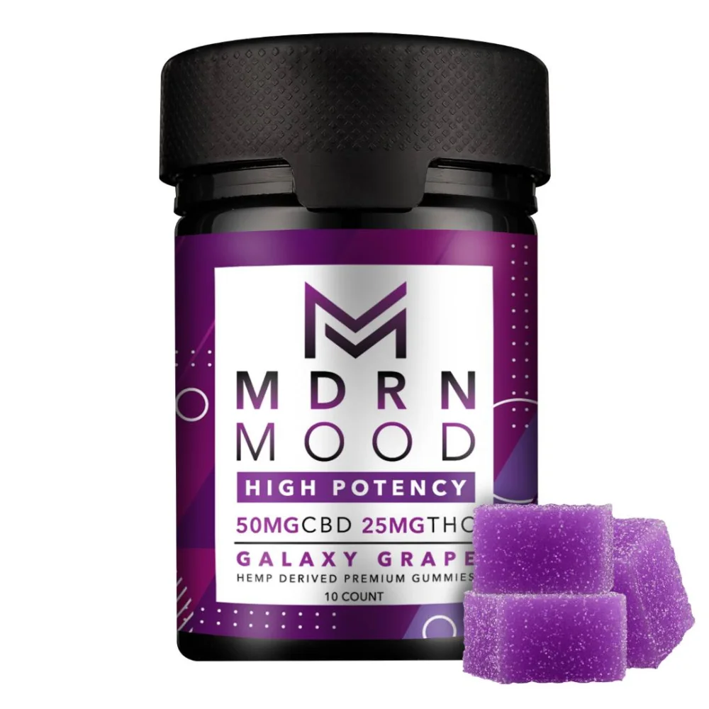 mdrn mood — hemp derived 50mg cbd 25mg thc galaxy grape full spectrum premium gummies