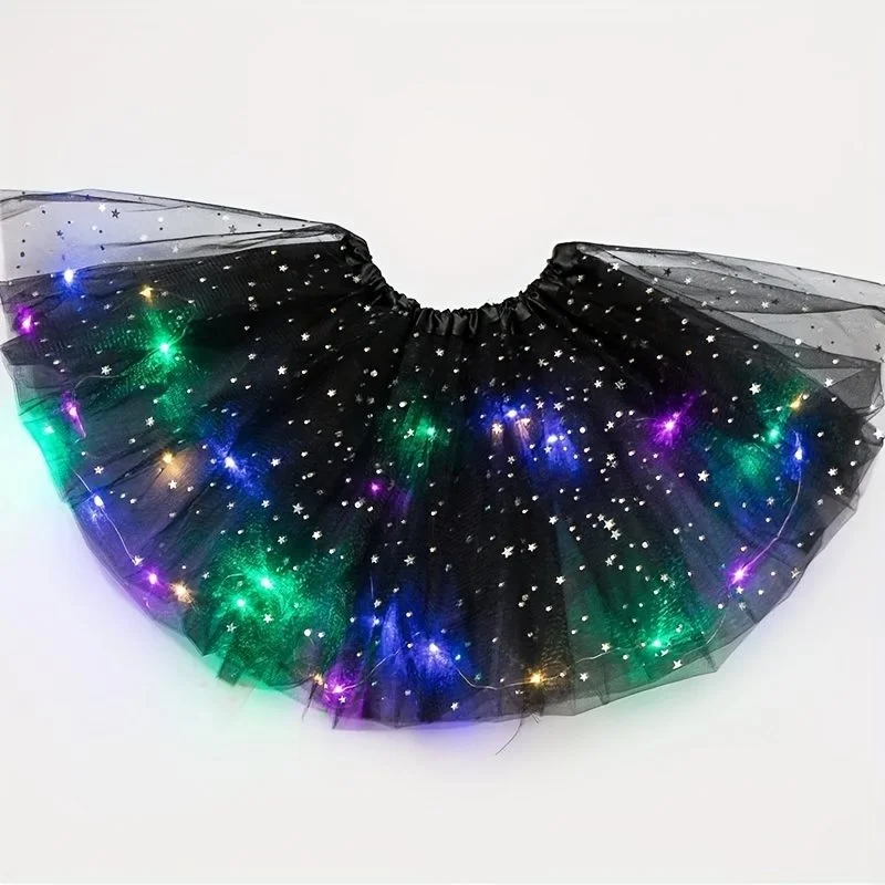 sans marque — jupe de tutu led pour filles, robe de ballet princesse pour performance de danse, jupe midi pour enfants, fée, mesh fin, costume d'halloween mardi gras