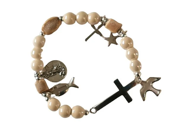 btcml — bracelet élastique 8mm en céramique - avec médaille 15mm saint michel