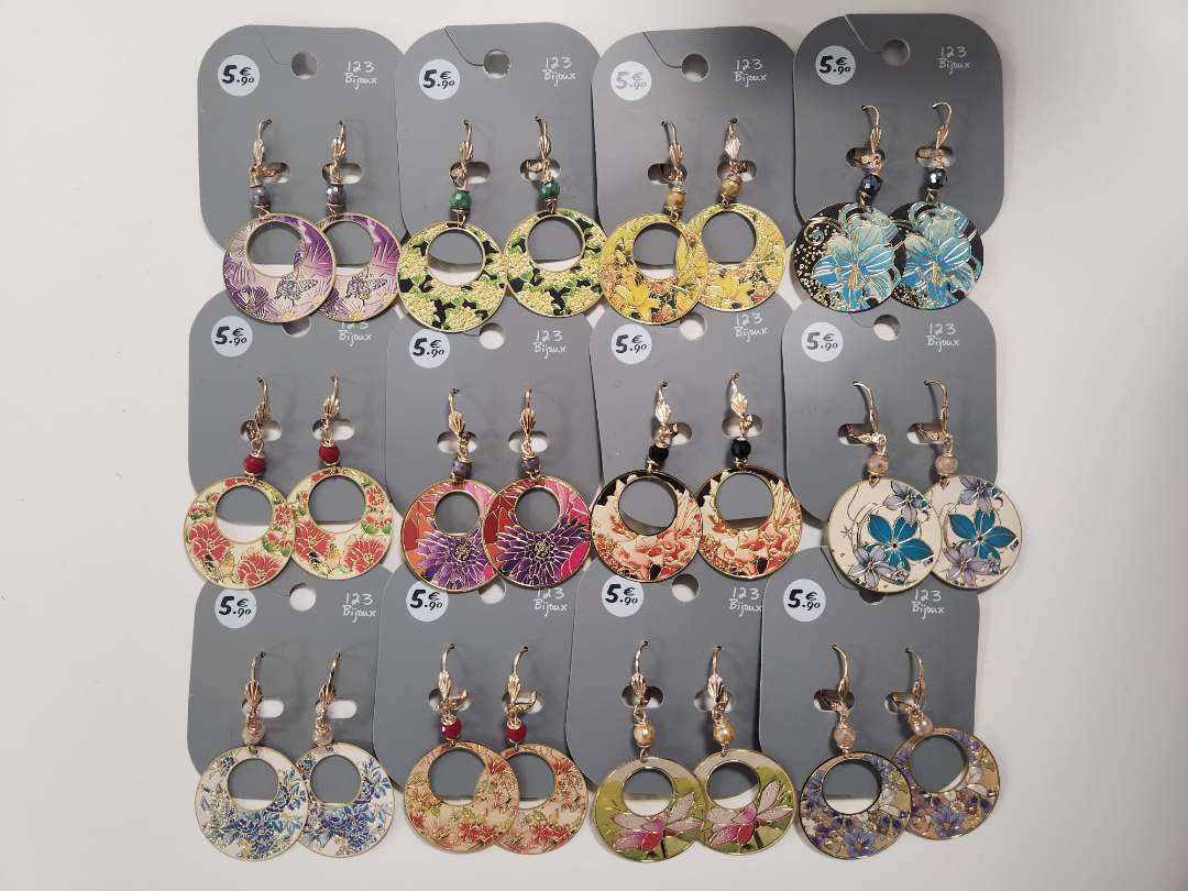 123 bijoux — boucles d'oreilles fantaisie doré avec pendant métal rond // code ean 3 770000 607222 à 5.90€