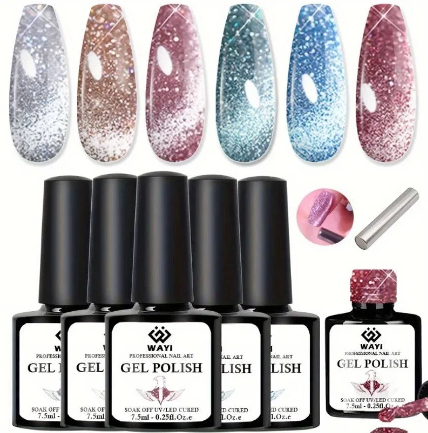 sans marque — ensemble de vernis à ongles en gel brillant réfléchissant de 7,5 ml avec paillettes réfléchissantes effet yeux de chat