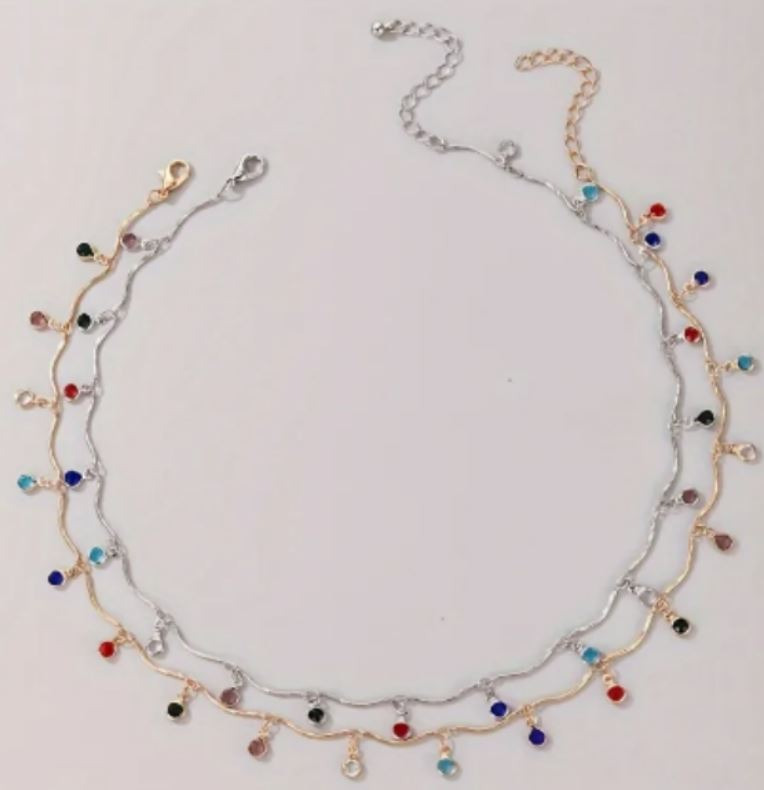 sans marque — collier en alliage doré ou argenté avec pendentif en franges et strass bohème