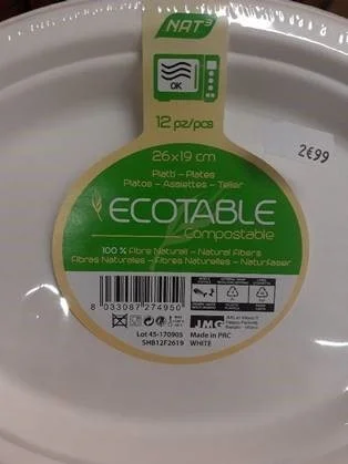 ecotable — 12 assiettes 26x19 cm /  ecotable - 100% fibres naturelles