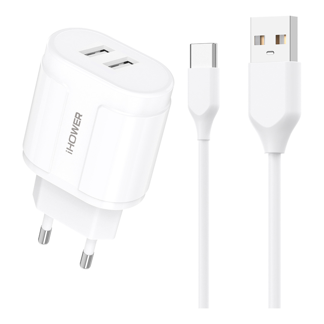 ihower — chargeur 3a 2 ports + câble type-c 1m
