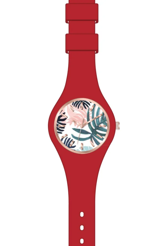 clipper — montre silicone de couleur rouge avec partie en metal de couleur cuivre