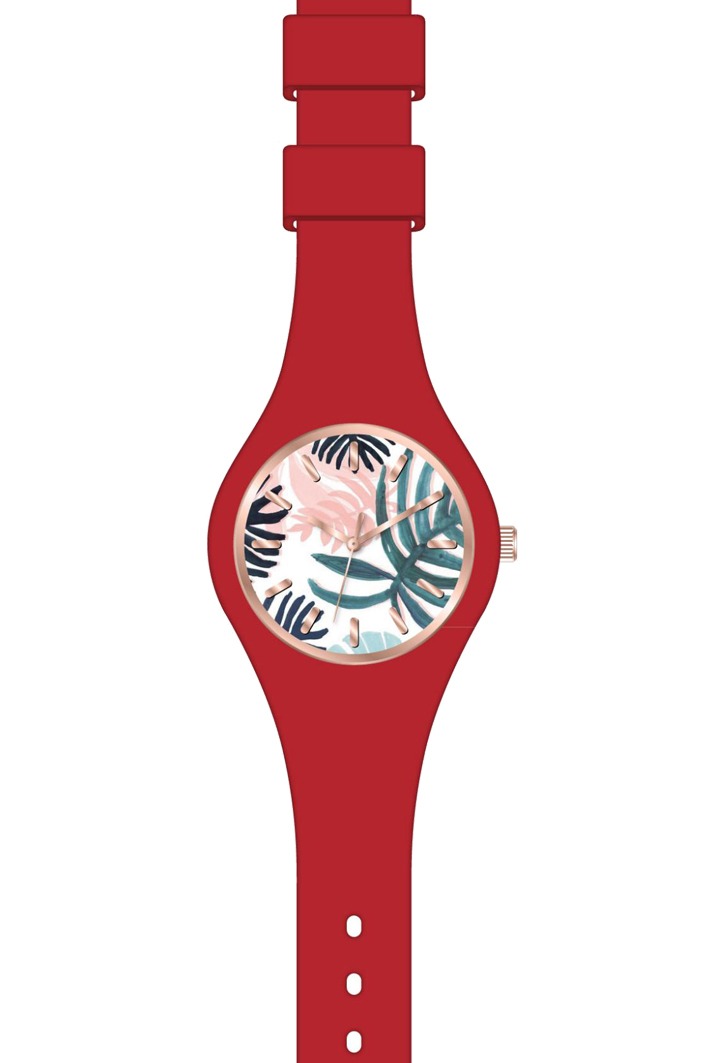 clipper — montre silicone de couleur rouge avec partie en metal de couleur cuivre