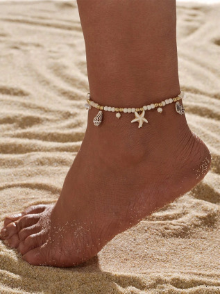 shein — bracelet de cheville conque & étoile de mer breloque