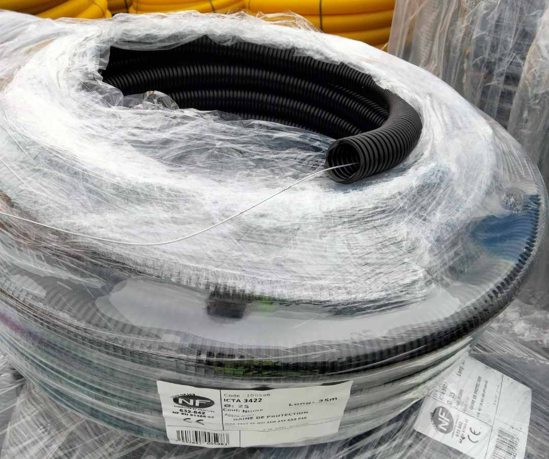elydan — gaine icta 3422 couleur noire diamètre 25mm longueur 50m avec tire fil