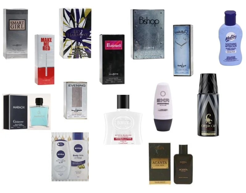 voir pièce jointe — produits d'hygiene - eau de toilette, déodorants, shampoings, maques, gommages