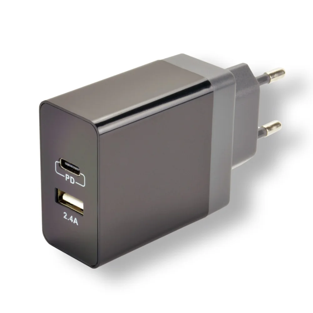 mcl — chargeur secteur rapide usb 2 ports type c power delivery + a - noir
