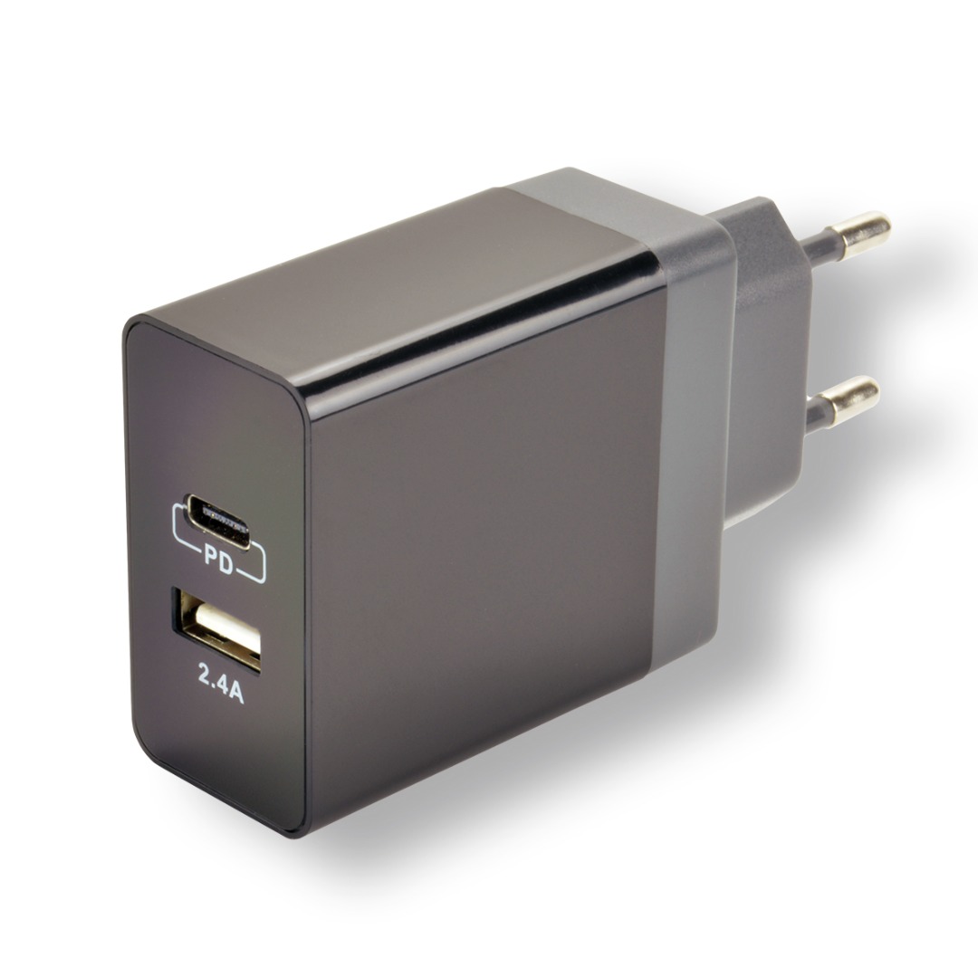 mcl — chargeur secteur rapide usb 2 ports type c power delivery + a - noir