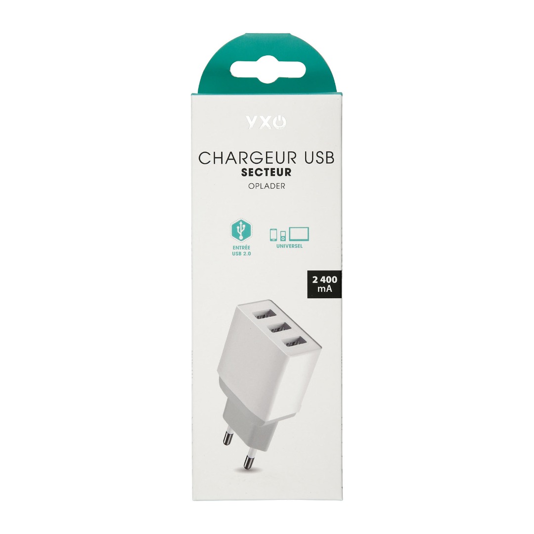 yxo — chargeur usb secteur oplader 2 400 ma