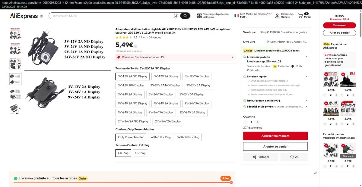 Adaptateur d'alimentation réglable AC 220V 110V à DC 3V 9V 12V 24V 36V, adaptateur universel 220 110