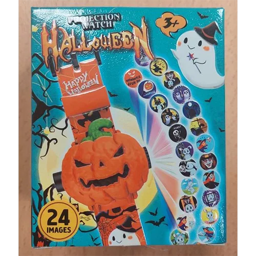 Montre-jouet à projection citrouille pour enfants, 24 thèmes d’Halloween