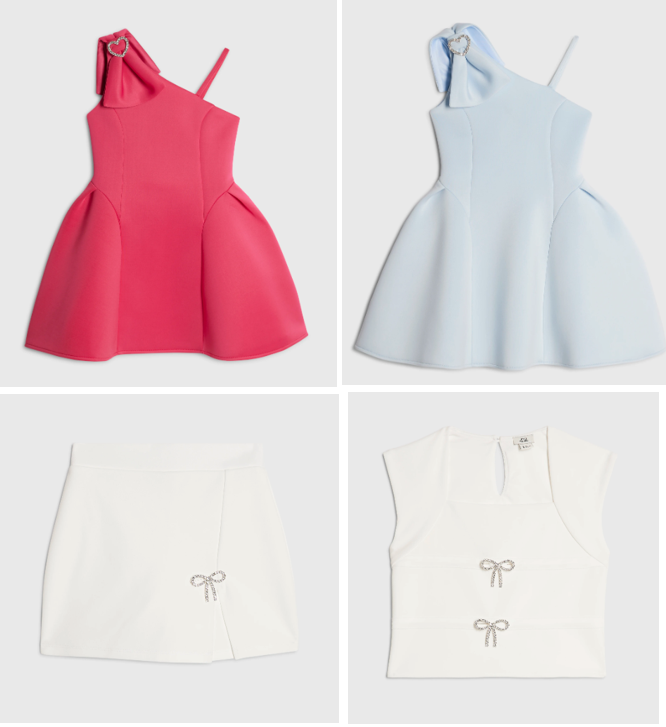 River Island — One Shoulder Scuba Dress, White Crepe Skort and White Crepe Top